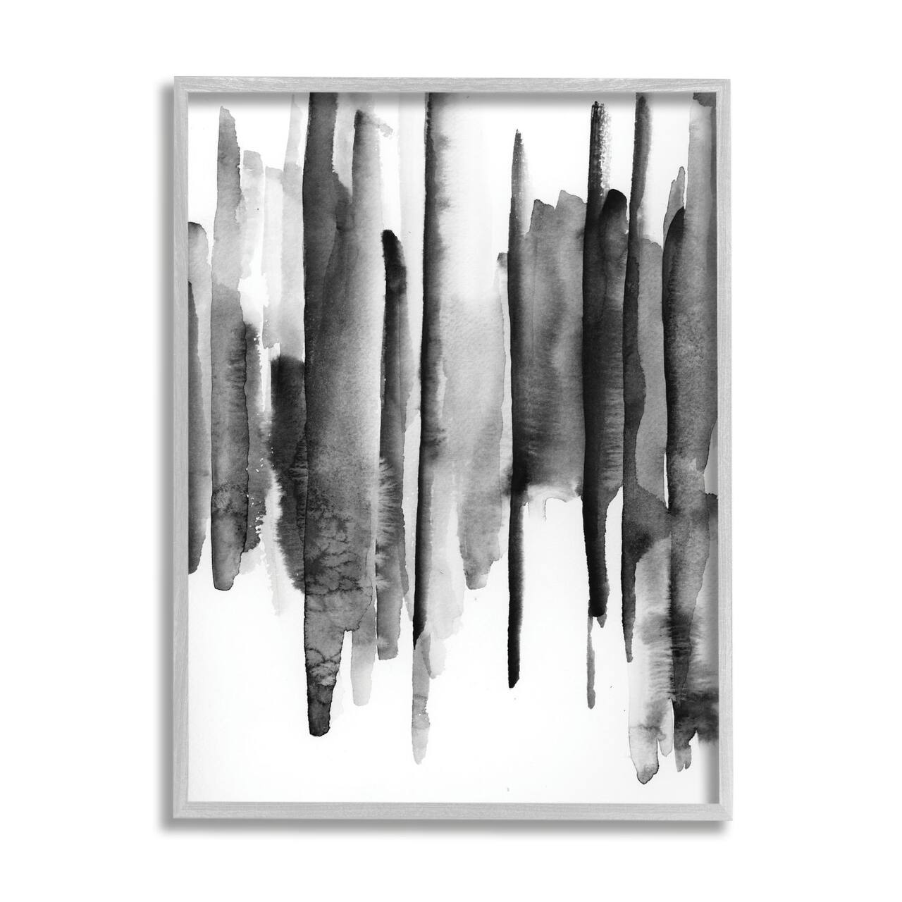 Stupell Industries Vertical Black Ink Strokes Abstract Watercolor Over White Framed Wall Art